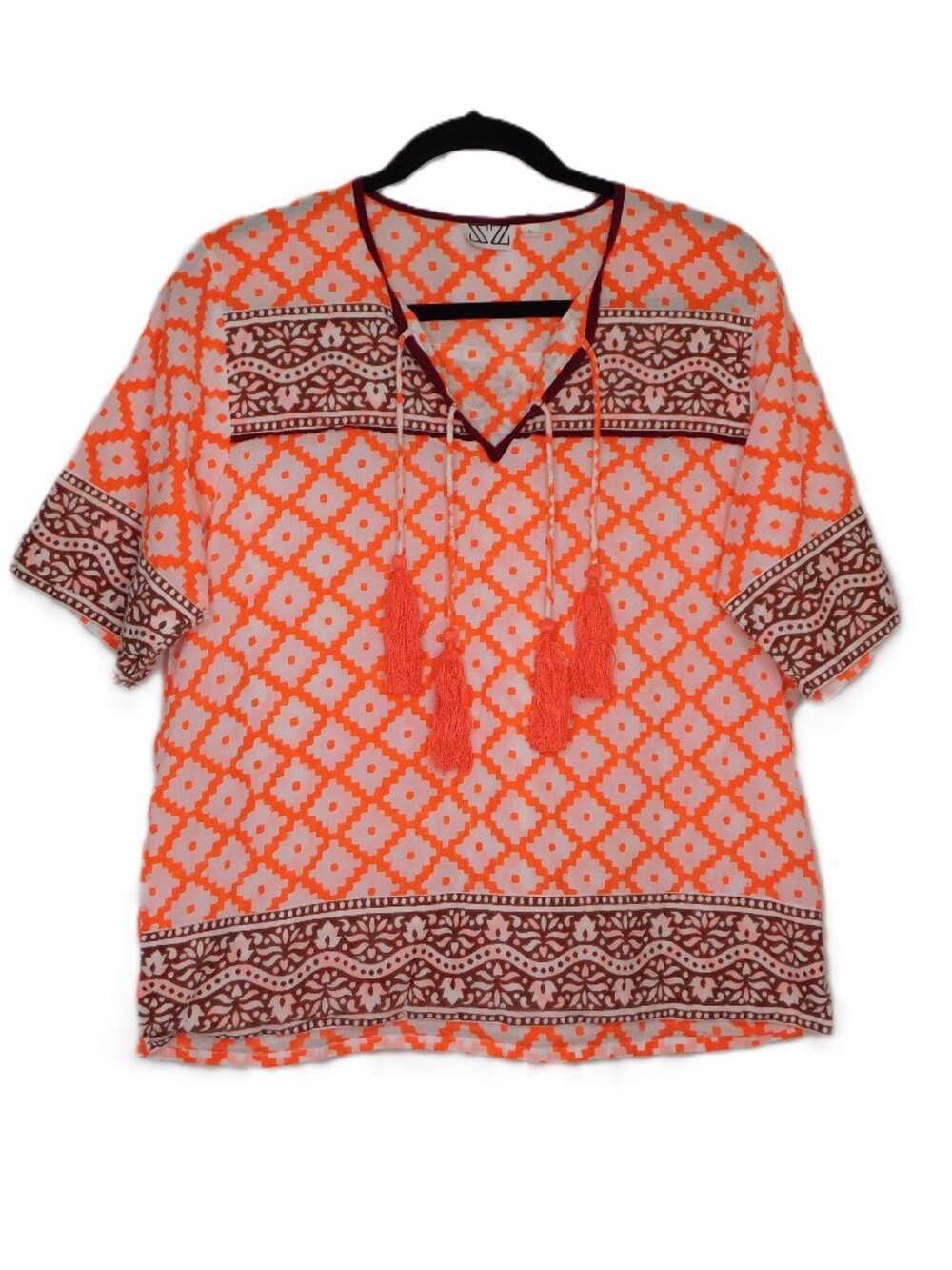 J. Crew x SZ Blockprints Leyla Top | Orange  Print | V-Neck | Boho | EUC | Large